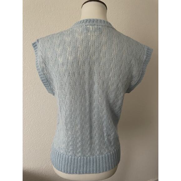 Sears Sweater Vest Pullover V Neck Pointelle Stretch Knit Blue Vintage - Picture 6 of 10